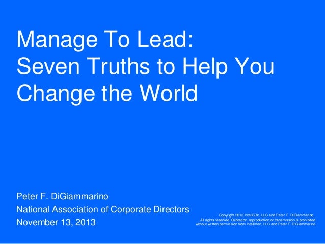 Manage to Lead: Seven Truths to Help You Change the World